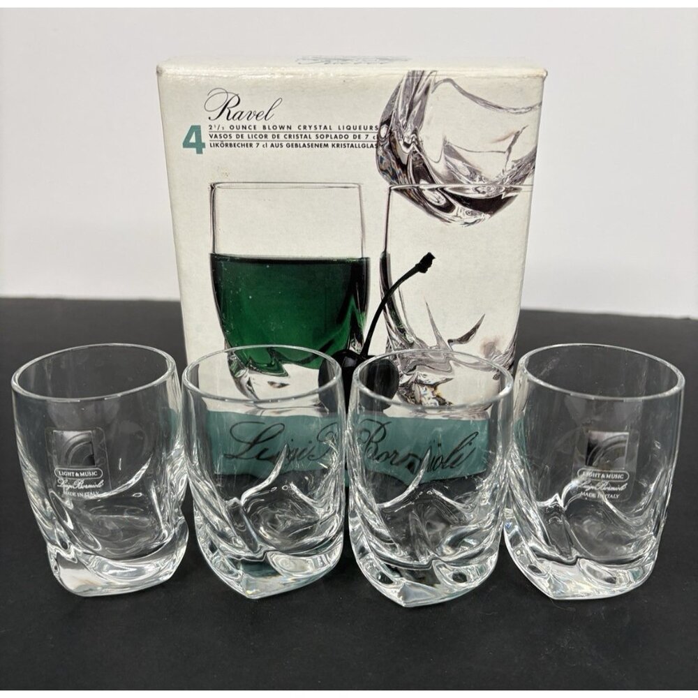 Luigi Bormioli Set of 4 Ravel Liqueur Shot Glasses 2.5 Oz Crystal Box Italy